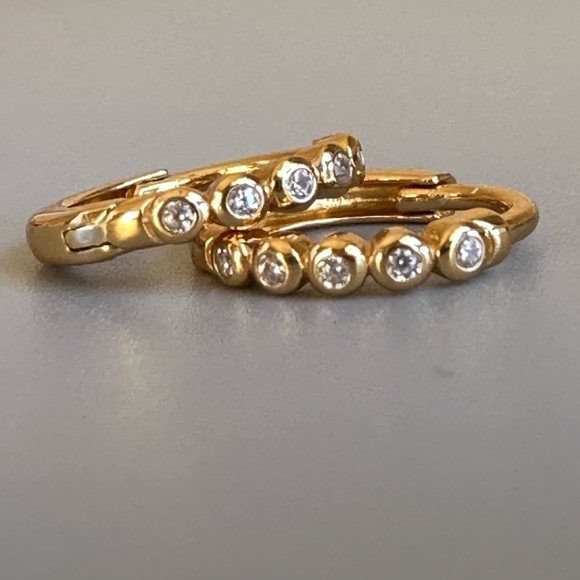 Tiny Sterling Silver CZ Tiny Hoop Earrings in Gold - Picture 8 of 8